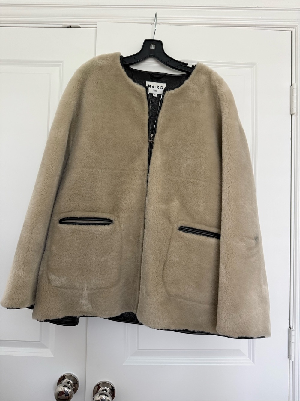 NA-KD Taupe Faux Shearling Teddy Jacket